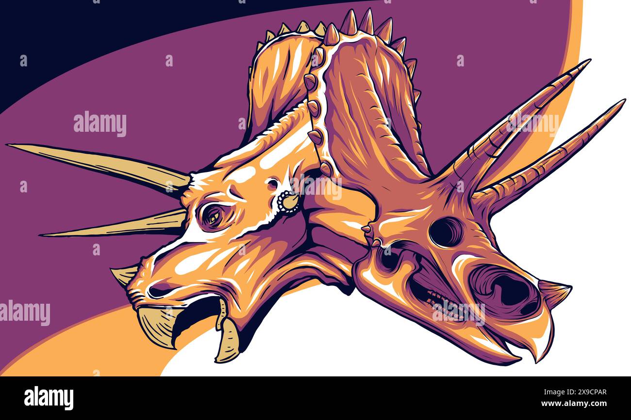 Triceratops Dinosaurierkopf mit Schädelvektordarstellung Stock Vektor