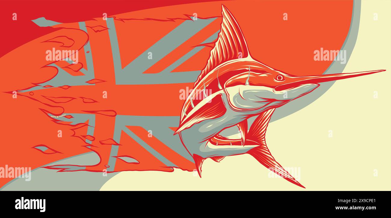 vektordarstellung von Schwertfischen mit britischer Flagge Stock Vektor