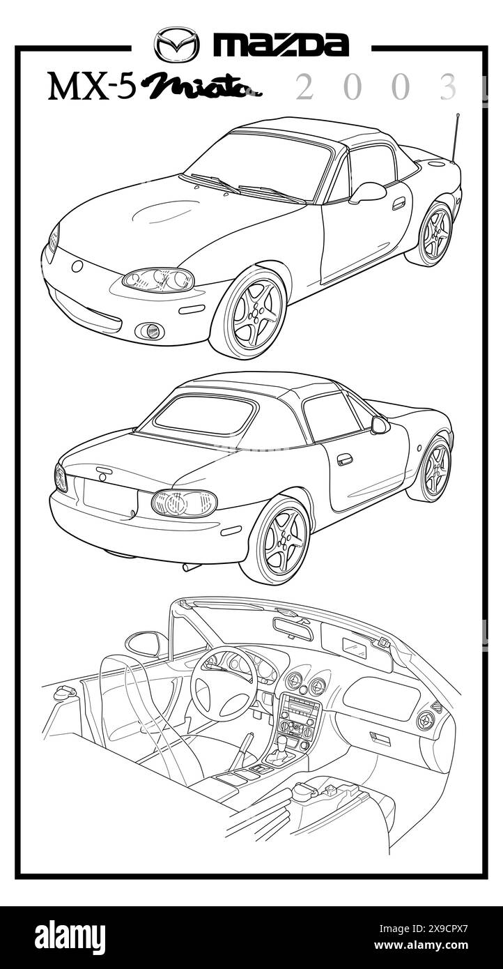 Mazda MX-5 Miata 2003 Plakatkunst Stock Vektor