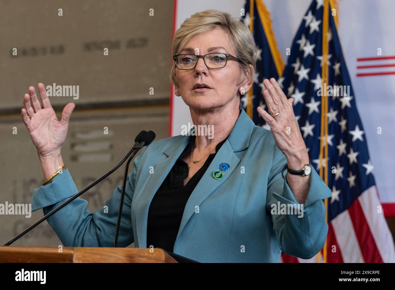 Energieministerin Jennifer Granholm spricht auf der Andromeda Community Initiative am 30. Mai 2024 in New York während der Ankündigung der Bezahlbarkeit von Clean Energy Stockfoto