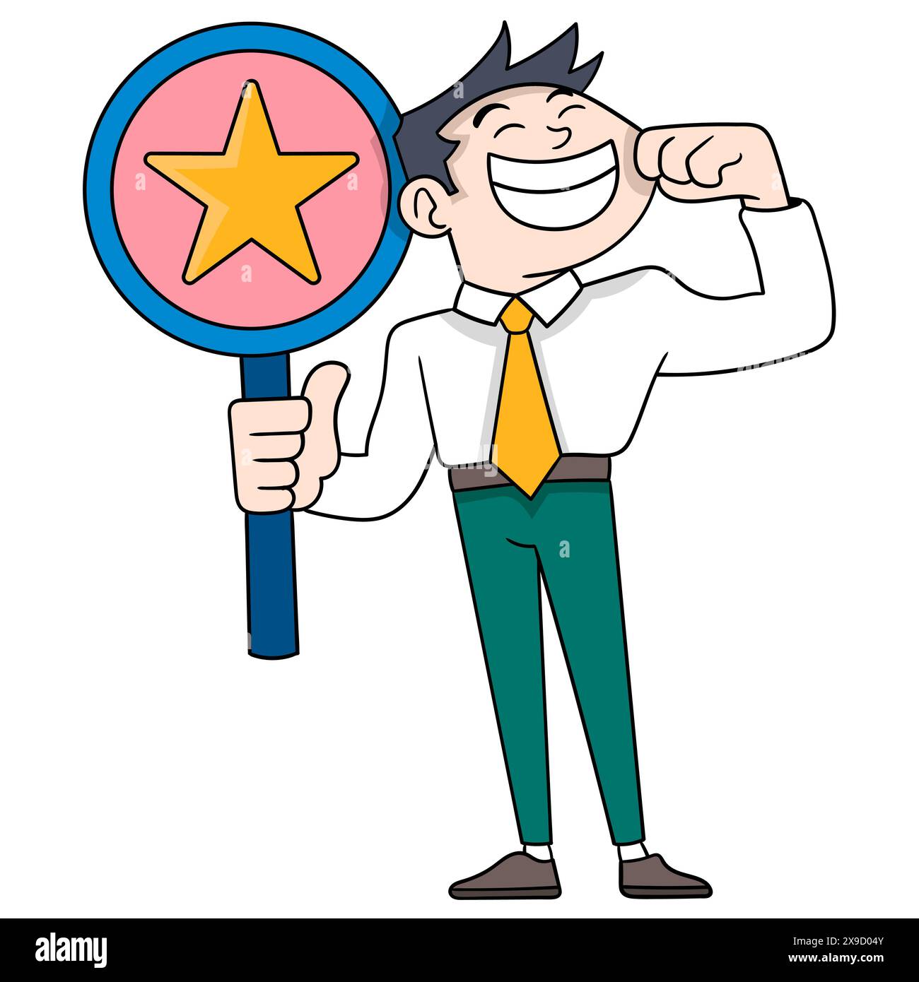 Cartoon-Kritzelillustration von Geschäftsaktivitäten, Star-Label für den fleißigsten Arbeiter im Unternehmen Stock Vektor