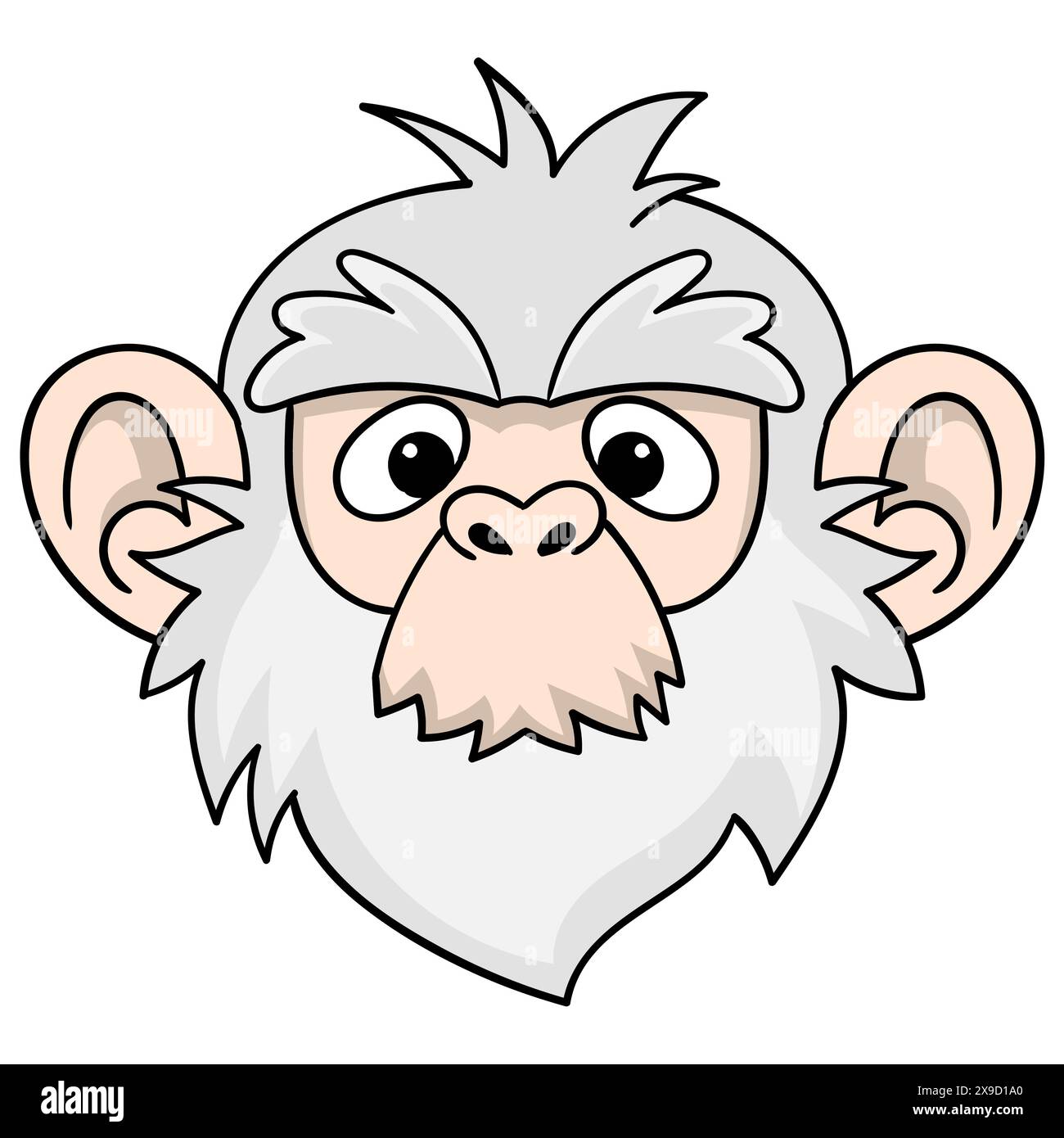 Niedliches Tier-Cartoon-Kritzelchen, Kopf eines alten weißhaarigen Affen mit unschuldigem Gesicht Stock Vektor