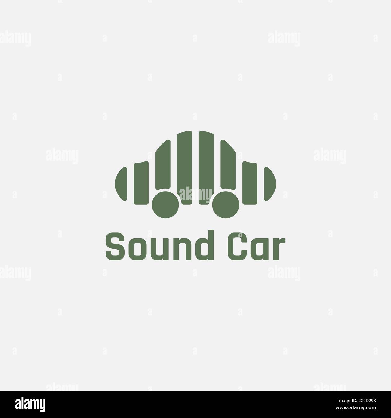Logo für das Sound-Spektrum-Arrangement, das ein Auto bildet. Stock Vektor
