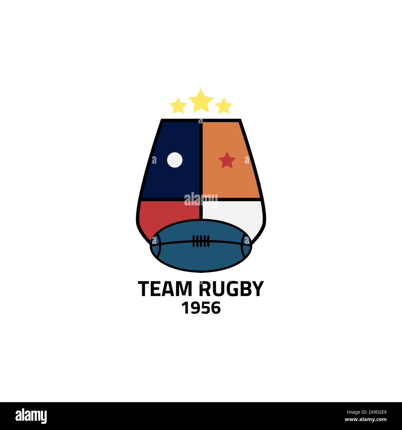 Logo des Rugby-Clubs mit Schildform und vier Farben. Stock Vektor