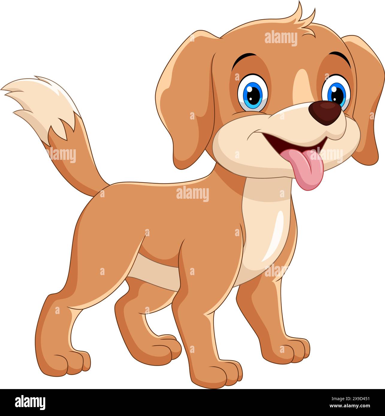 Vektor-Illustration des glücklichen Zeichentrickwelpen isoliert auf weißem Hintergrund. Stock Vektor
