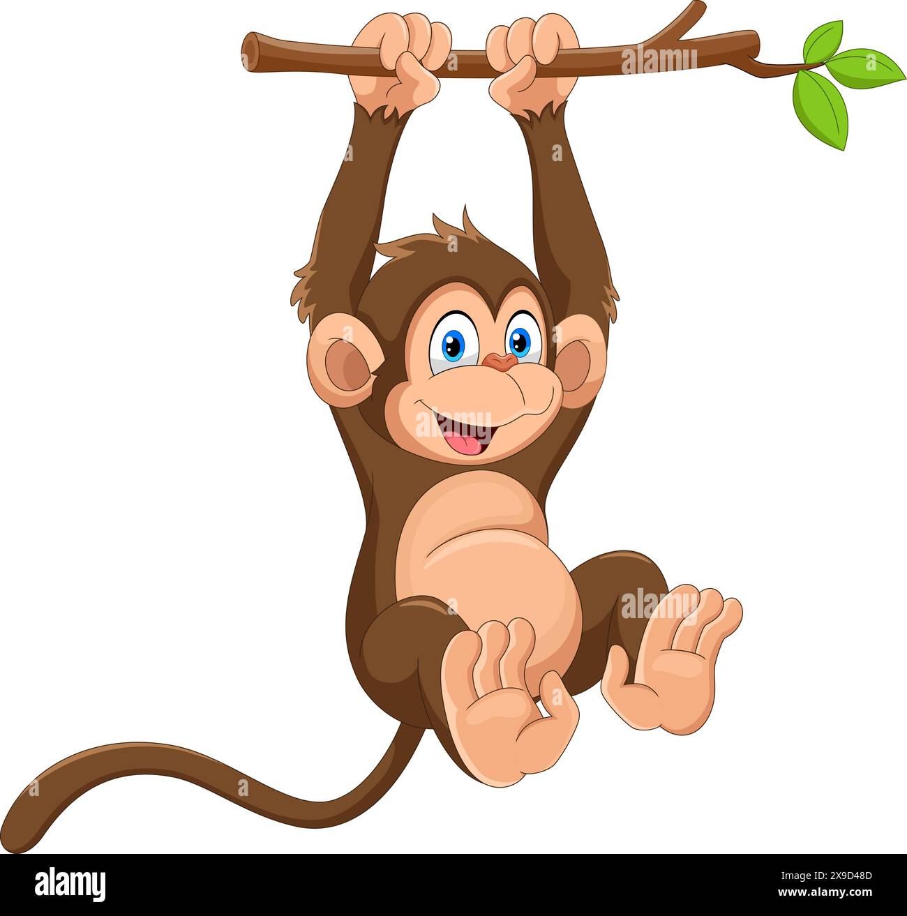 Cartoon netter Affe, der an Baumzweig Vektor-Illustration auf weißem Hintergrund hängt Stock Vektor