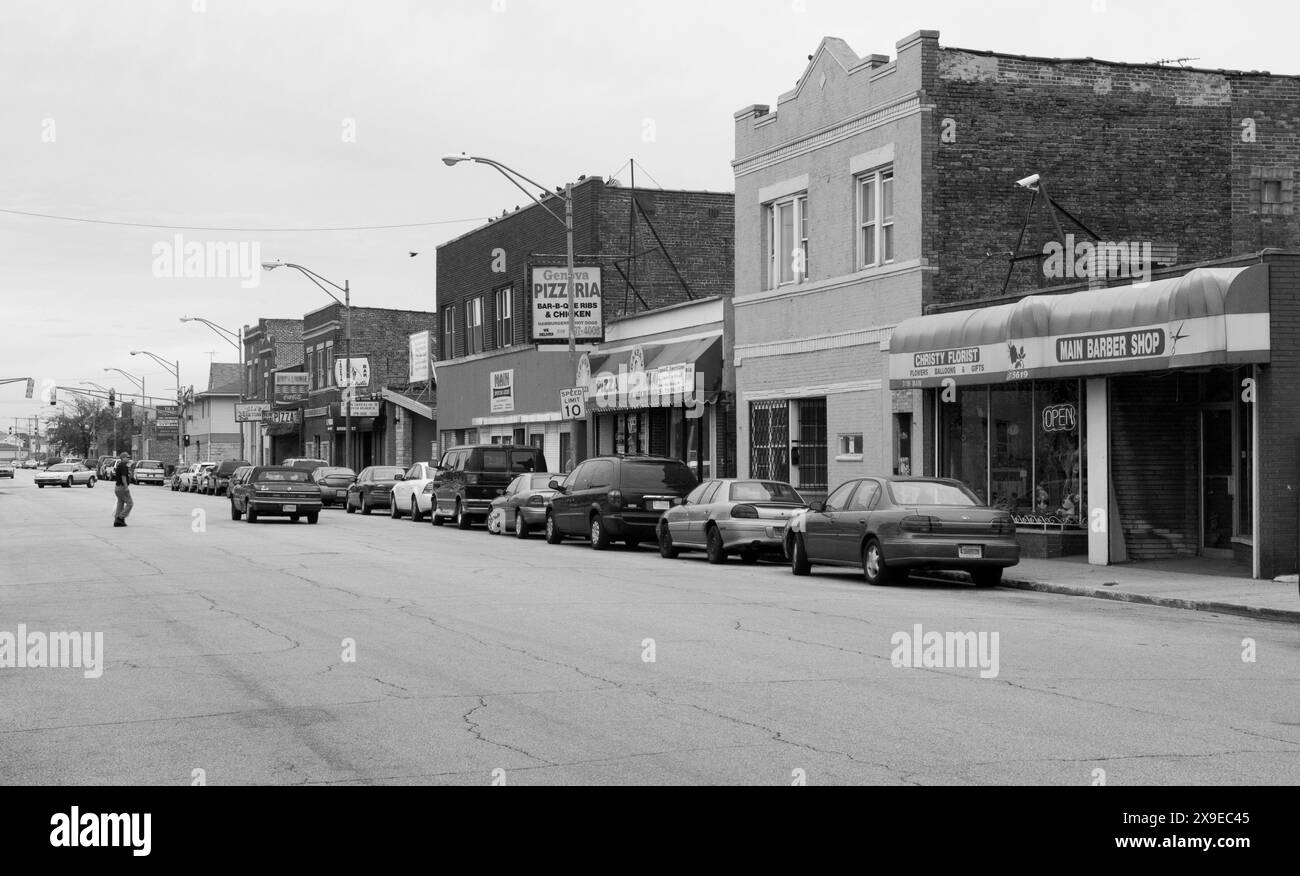 Main Street in der kleinen Stadt East Chicago, Indiana, USA. Stockfoto