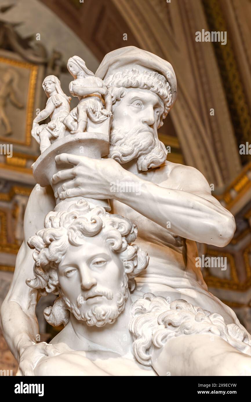 Aeneas, Anchises und Ascanius eine Skulptur von Gian Lorenzo Bernini, die 1618-1619 in der Galleria Borghese in Rom, Italien, entstand Stockfoto