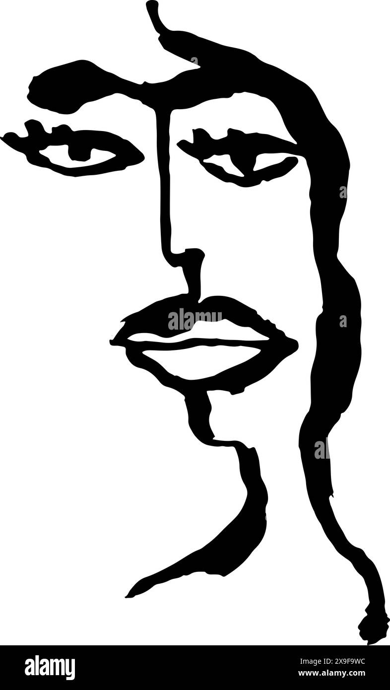 Zeitgenössisches Trockenes Pinsel Abstraktes Modernes Mädchen Porträt. Stock Vektor