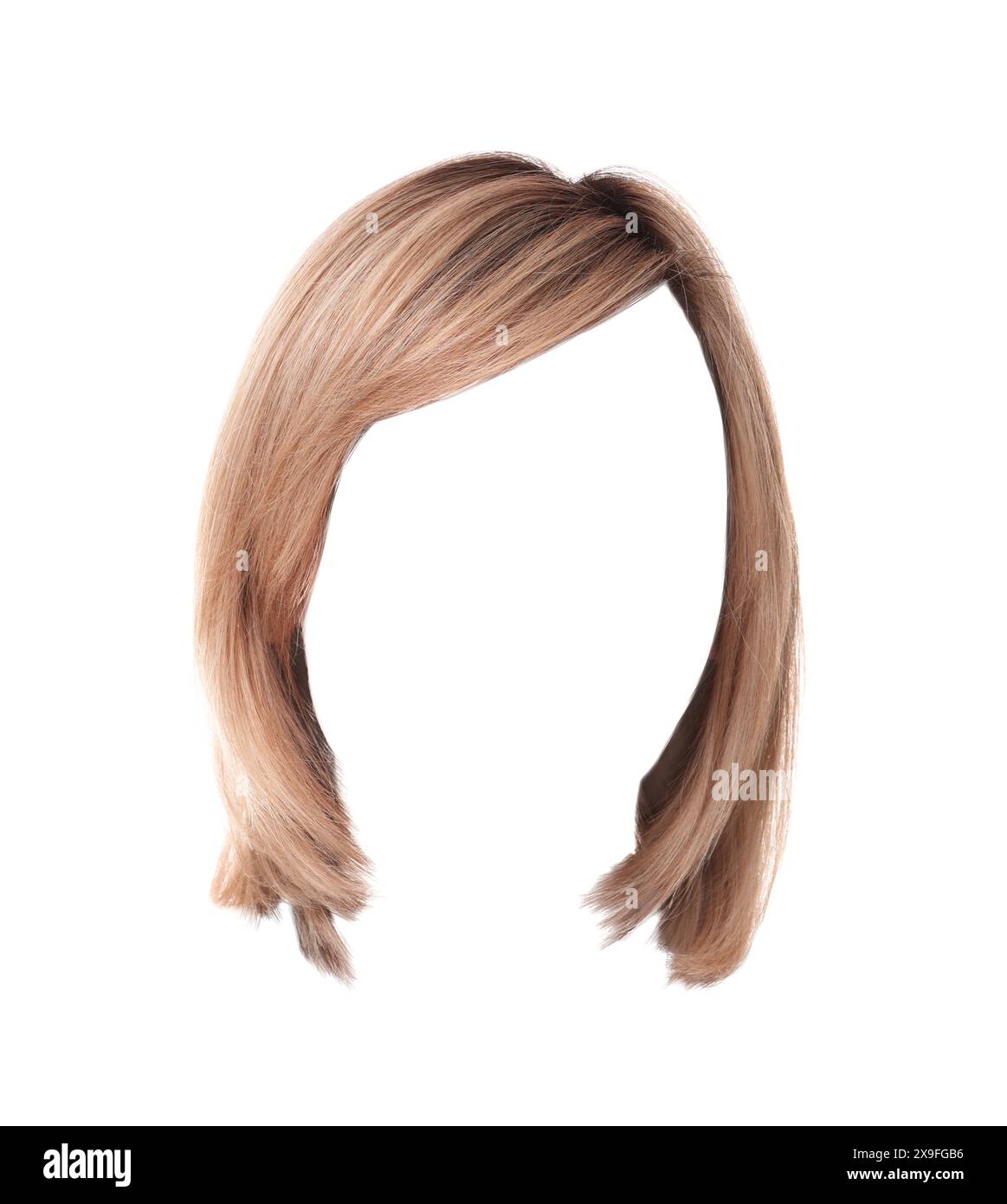 Schöne weibliche Frisur mit blondem Haar isoliert auf weiß Stockfoto