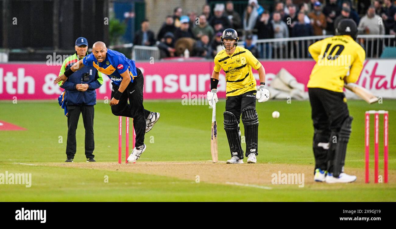 Hove UK 31. Mai 2024 - während des Cricketspiels Vitality T20 Blast zwischen Sussex Sharks und Gloucestershire auf dem 1. Central County Ground in Hove: Credit Simon Dack /TPI/ Alamy Live News Stockfoto