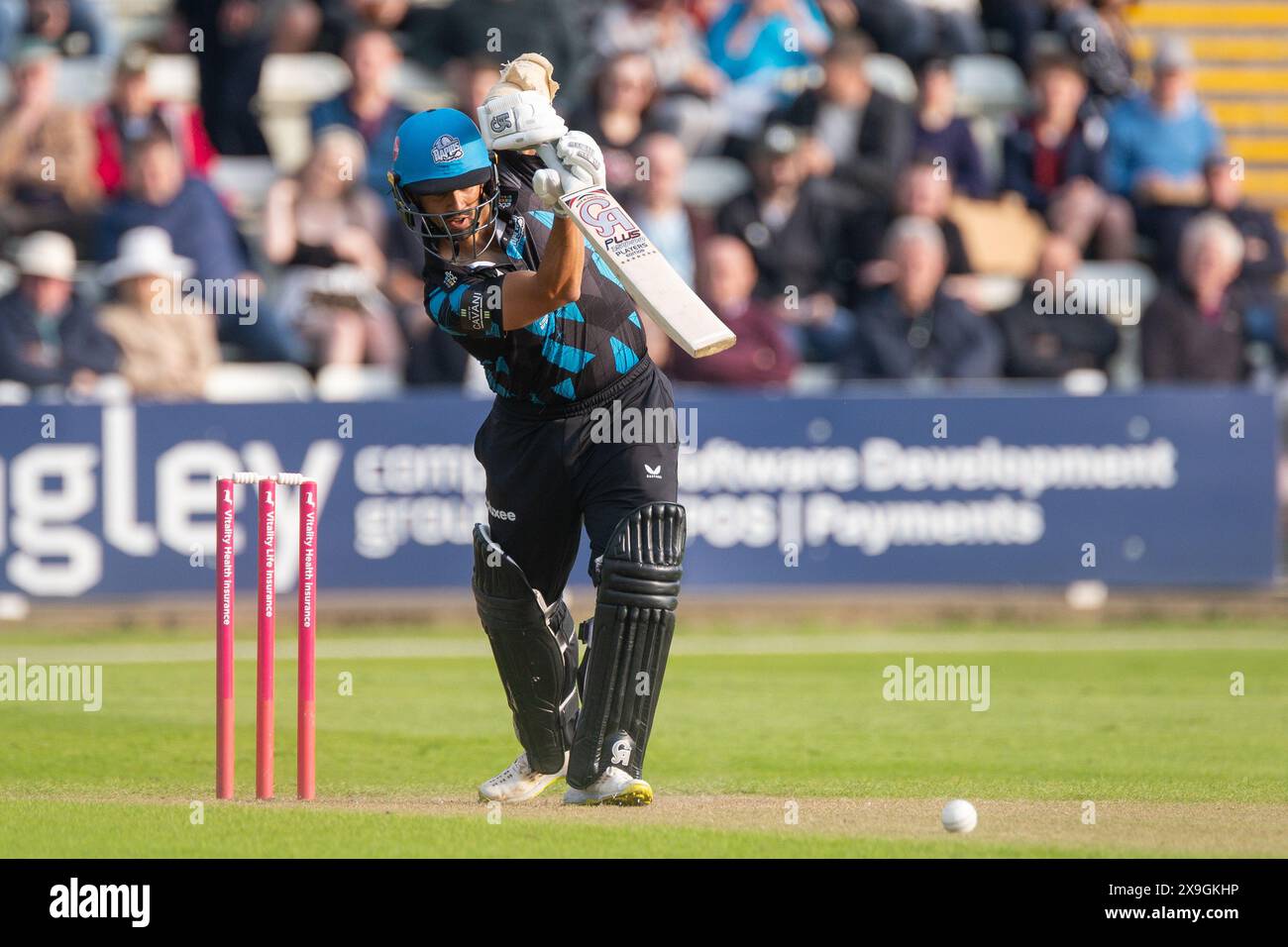 Brett D’Oliveira wurde am 31. Mai 2024 in Worcestershire County Cricket Club, New Road, Worcester, in Worcestershire County Cricket Club in Worcester, Vereinigtes Königreich, während der Vitality Blast zwischen Worcestershire Rapids und Lancashire Lightning in Worcestershire, Großbritannien, gespielt Stockfoto