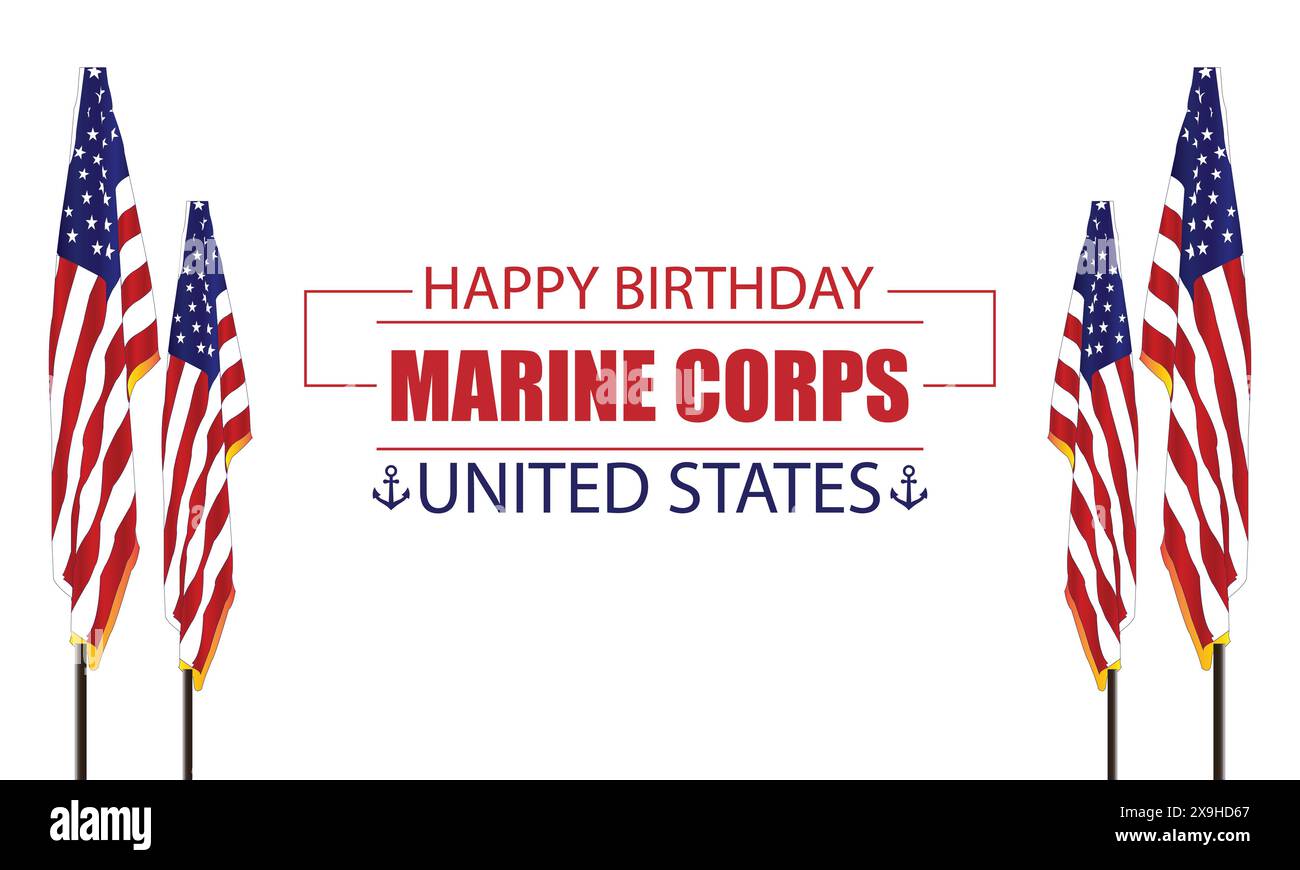 Text zum Geburtstag des United States Marine Corps mit der US-Flagge Stock Vektor