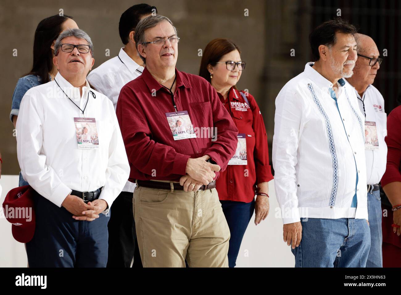 Präsidentschaftskandidaten Claudia Sheinbaum Abschlusskampagne Ricardo Monreal, Marcelo Ebrard und Gerardo Fernandez Norona während der Abschlusskampagne des Kandidaten für die Präsidentschaft von Mexiko durch Juntos Hagamos Historia Allianz Claudia Sheinbaum Pardo auf dem Hauptplatz von Mexiko. Am 29. Mai 2024 in Mexiko-Stadt. Foto: Luis Barron/Eyepix Group Mexico City CDMX Mexico Copyright: XLuisxBarronxxEyepixGroupx Stockfoto