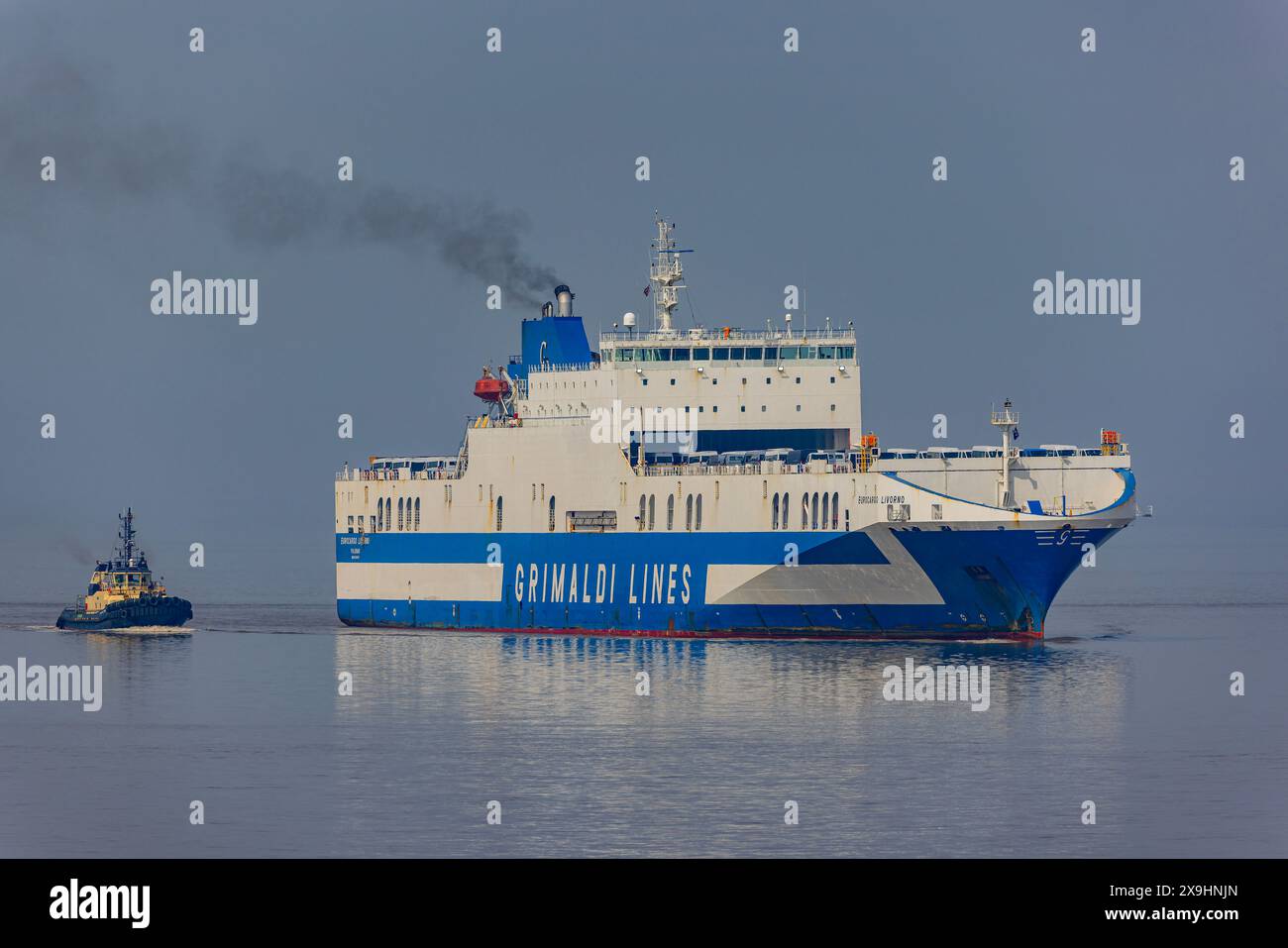 Der Fahrzeugträger Eurocargo Livomo fährt an einem ruhigen und ruhigen Tag nach Royal Portbury Stockfoto
