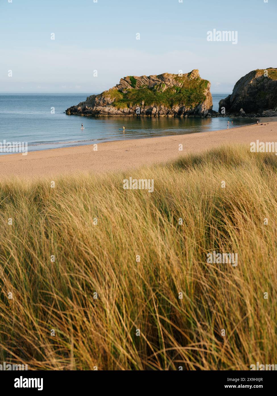 Broad Haven South Beach und Marramgras Sanddünen Küstenlandschaft auf dem Stackpole Estate, Pembrokeshire Wales, Großbritannien Stockfoto