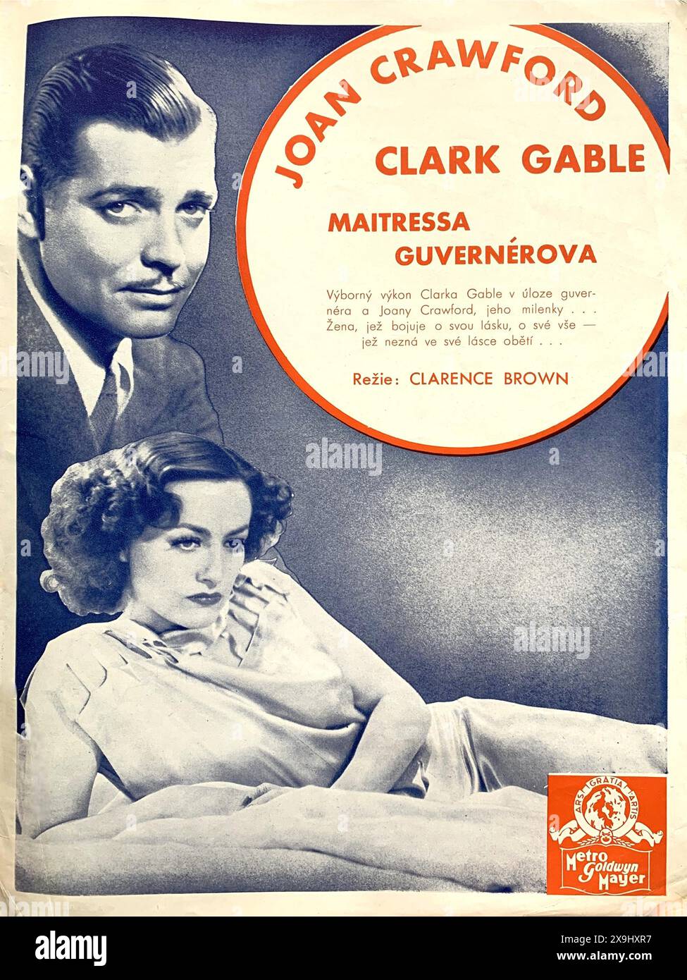 Tschechische Handelsanzeige für JOAN CRAWFORD und CLARK GABLE in BESESSENHEIT / MAITRESSA GUVERNEROVA 1931 Regisseur CLARENCE BROWN Metro Goldwyn Mayer Stockfoto