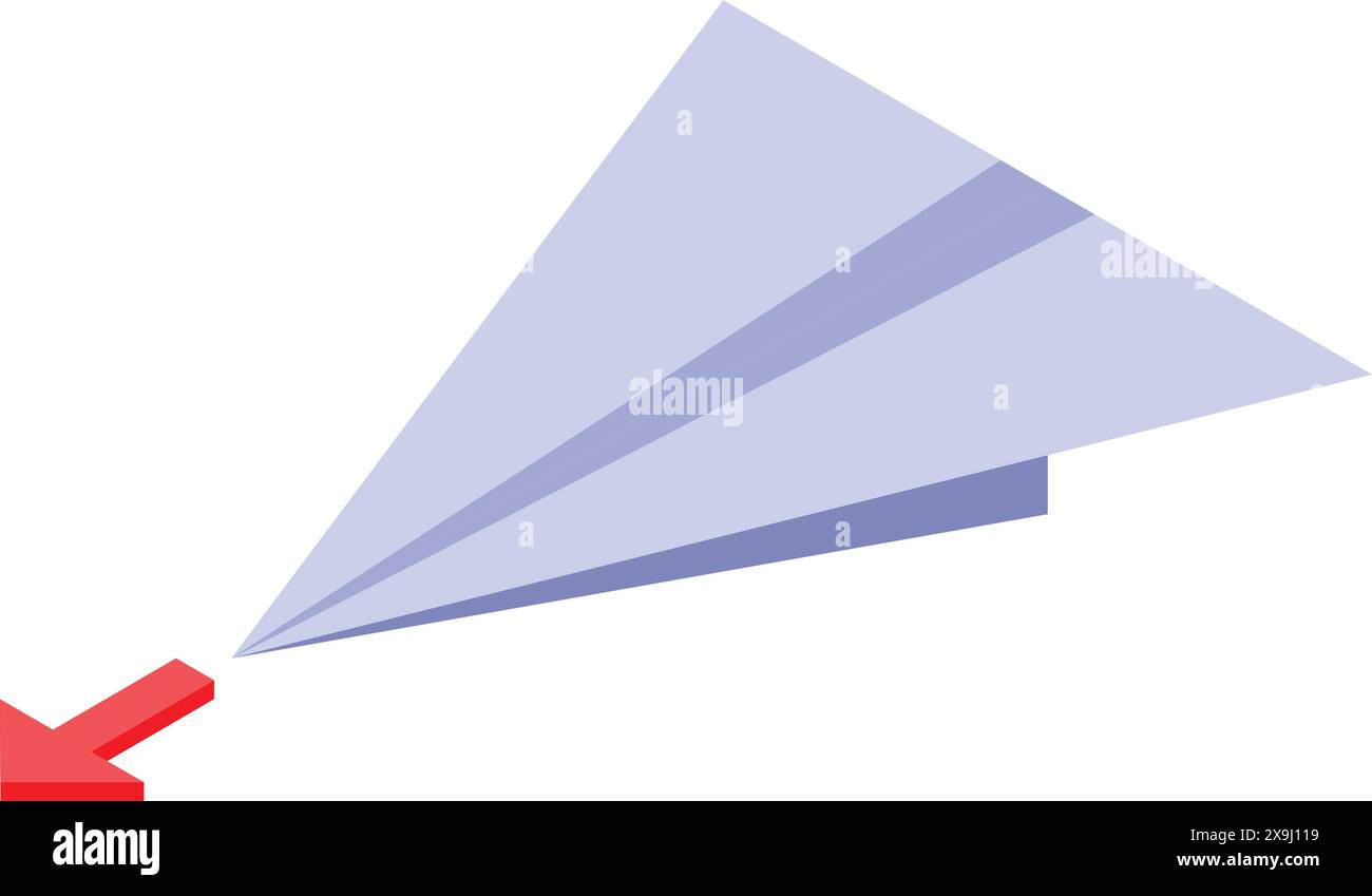 Vektorgrafik eines violetten Papierflugzeugs, das sich einem roten Ziel nähert, symbolisiert Zielerreichung Stock Vektor