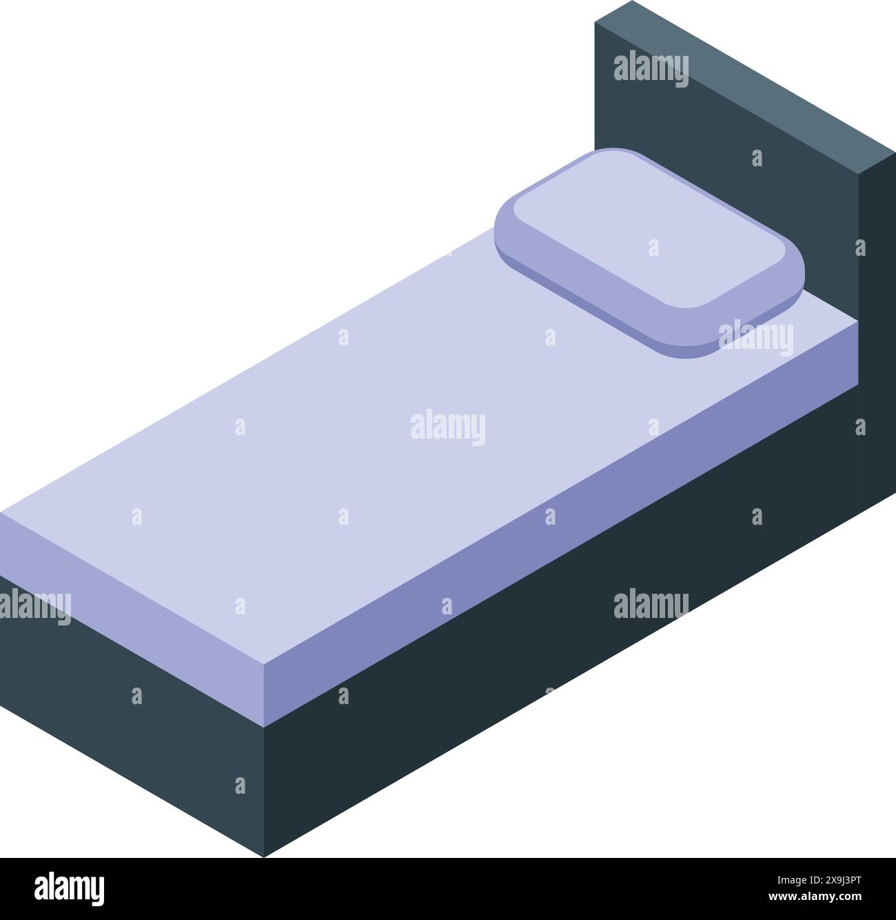 Isometrische Einzelbettillustration mit Vektorgrafik der komfortablen und stilvollen minimalistischen Inneneinrichtung des Schlafzimmers in einem modernen Wohnkonzept, perfekt für Web, Katalog und Planung Stock Vektor