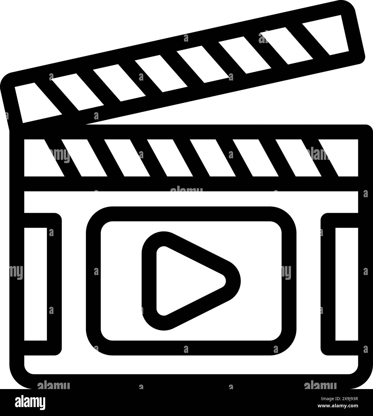 Schwarz-weiße Vektor-Illustration einer Filmklappertafel, die Videoproduktion und Kino symbolisiert Stock Vektor