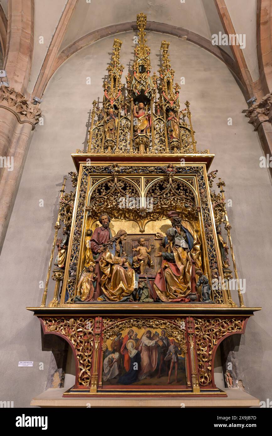 Altarretabel de la Sainte Parenté de Jésus, Martinsmünster, Collégiale Saint-Martin, Colmar, Elsass, Frankreich Stockfoto