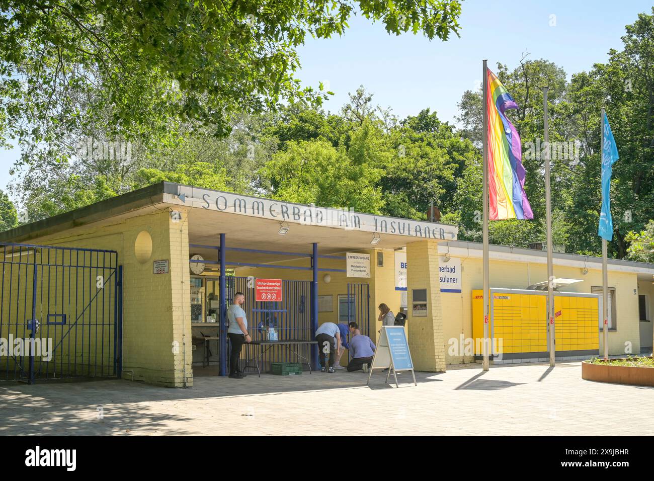 Eingang, Sommerbad am Insulaner, Schöneberg, Tempelhof-Schöneberg, Berlin, Deutschland Stockfoto
