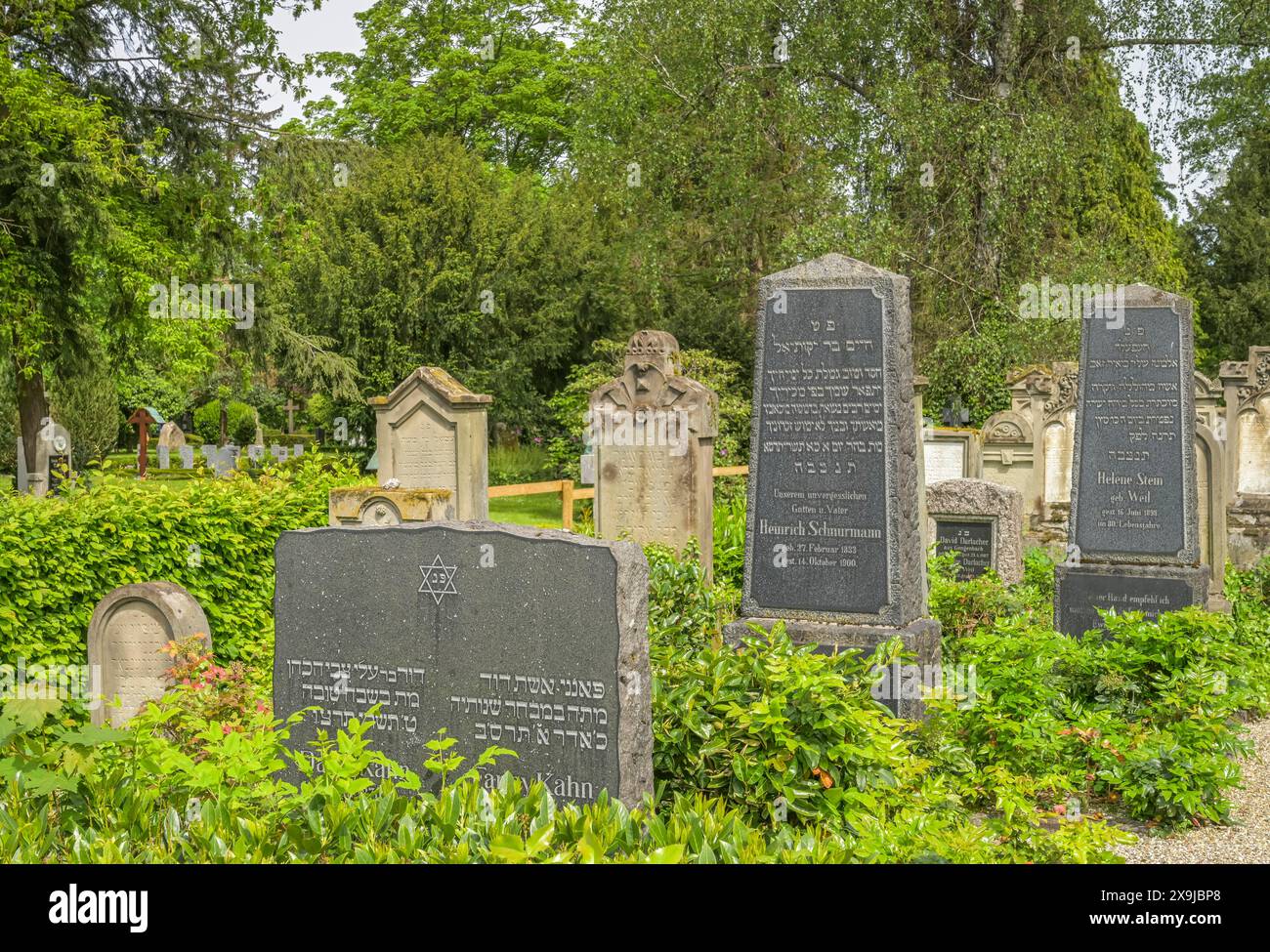Grabsteine, jüdischer Friedhof, Waldbachfriedhof, Offenburg, Baden-Württemberg, Deutschland Stockfoto