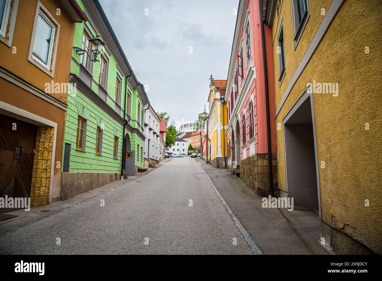 Straßenlandschaft, Altstadt von Weitra, Waldviertel, Österreich Stockfoto