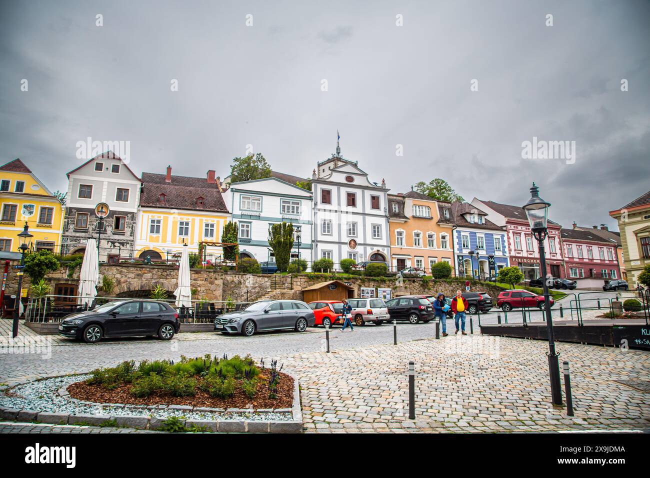 Häuserzeile, eine Reihe von Häusern in der Altstadt von Weitra, Waldviertel, Österreich Stockfoto
