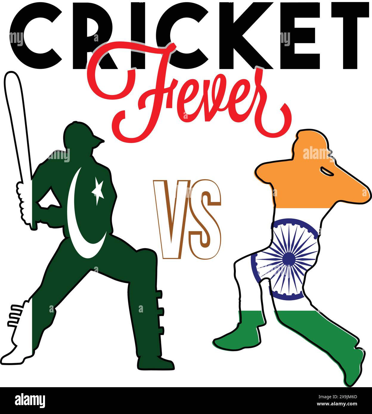 Indien gegen Pakistan mit Batsman und Baller für pakistan gegen indien Cricketspiel und -Wettbewerb. Cricketfieber-Bild auf weißem Hintergrund Stock Vektor