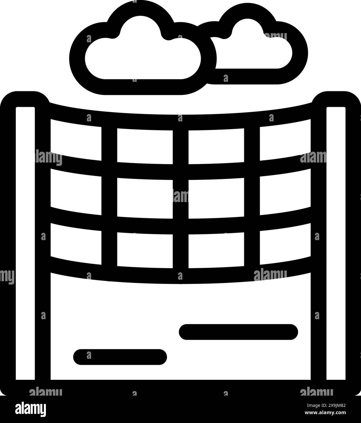 Vektor-Umriss Dammbau-Konzeptsymbol mit Wasserkraft. Zivile Infrastruktur. Wasserenergie. Konstruktion. Und erneuerbare Energien. Sowie Reservoir. Barriere Stock Vektor