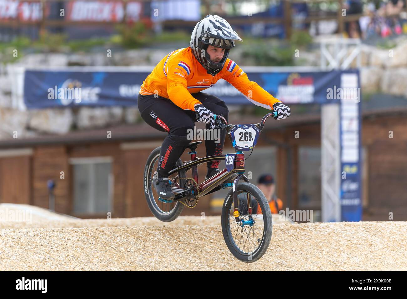 VERONA, ITALIEN - MAI 30: Nick Roelofs aus den Niederlanden während der Previews der UEC BMX Europameisterschaften 2024 am 30. Mai 2024 in Verona, Italien. (Foto: Nico van Dartel/BSR Agency) Stockfoto