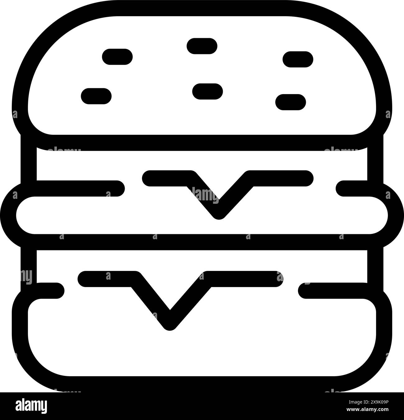 Schwarz-weiße Strichgrafik-Illustration einer klassischen Doppelkäseeburger-Ikone Stock Vektor