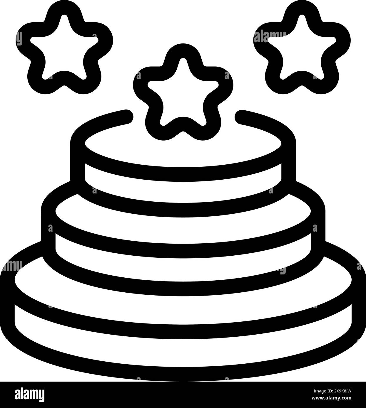Schwarz-weiße Strichgrafik-Illustration einer dreieckigen Torte mit Sterndekoration oben Stock Vektor