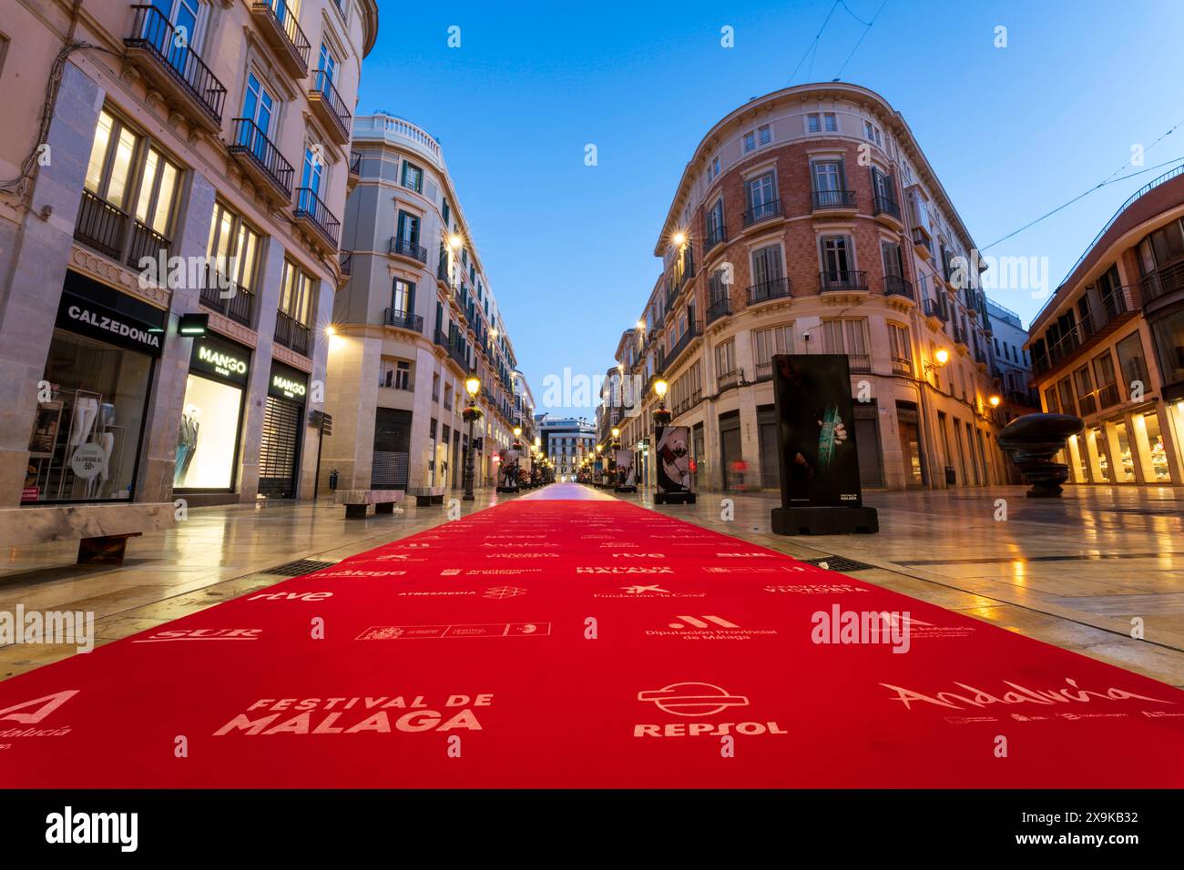 Malaga Film Festival, Festival de Málaga, eine Veranstaltung mit rotem Teppich in Málaga, Spanien, mit spanischen Filmen. Malaga Stadtbild mit Larios Street. Stockfoto