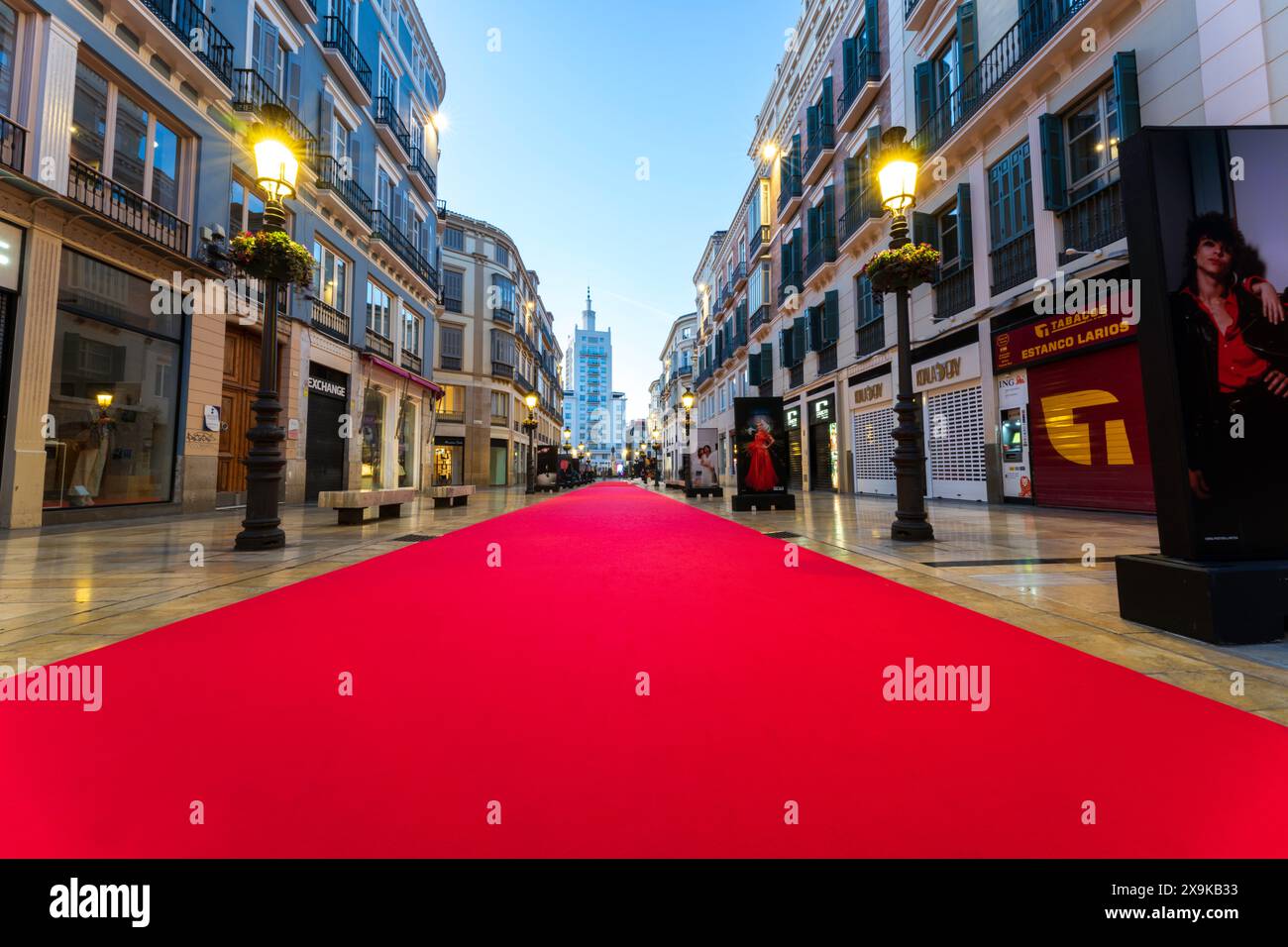 Malaga Film Festival, Festival de Málaga, eine Veranstaltung mit rotem Teppich in Málaga, Spanien, mit spanischen Filmen. Malaga Stadtbild mit Larios Street. Stockfoto