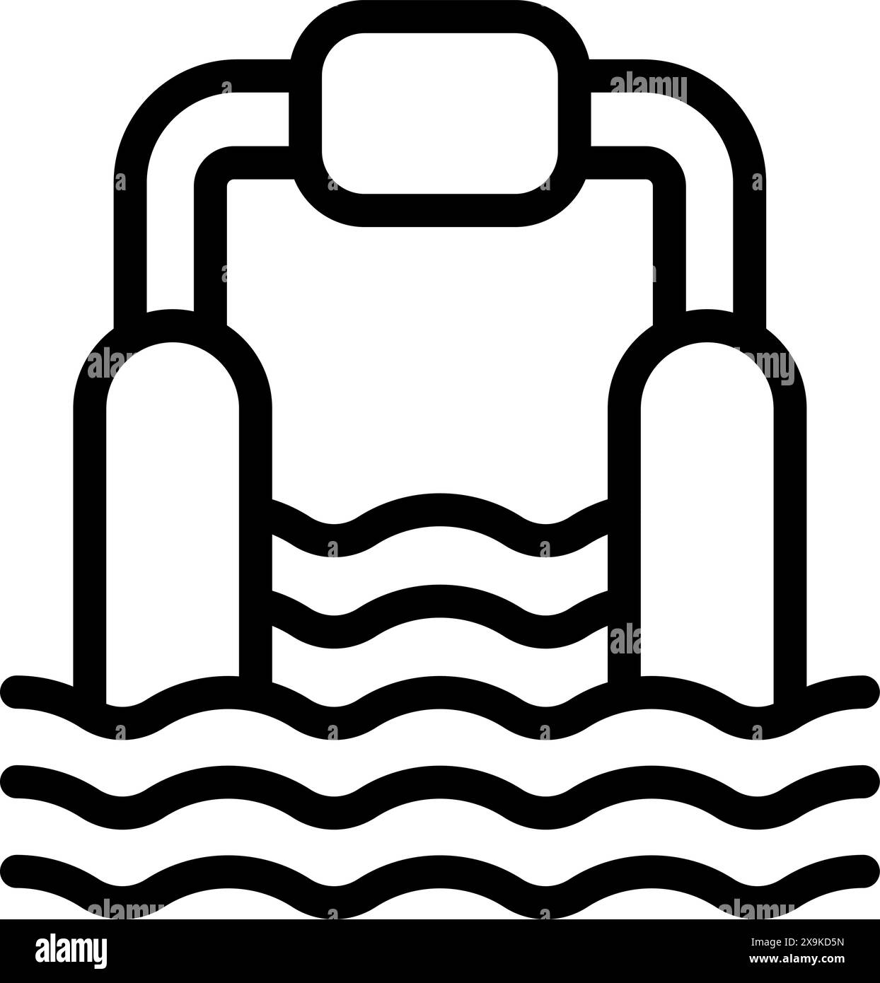 Schwarzes Liniensymbol für eine im Wasser untergetauchte Leiter im Schwimmbad Stock Vektor
