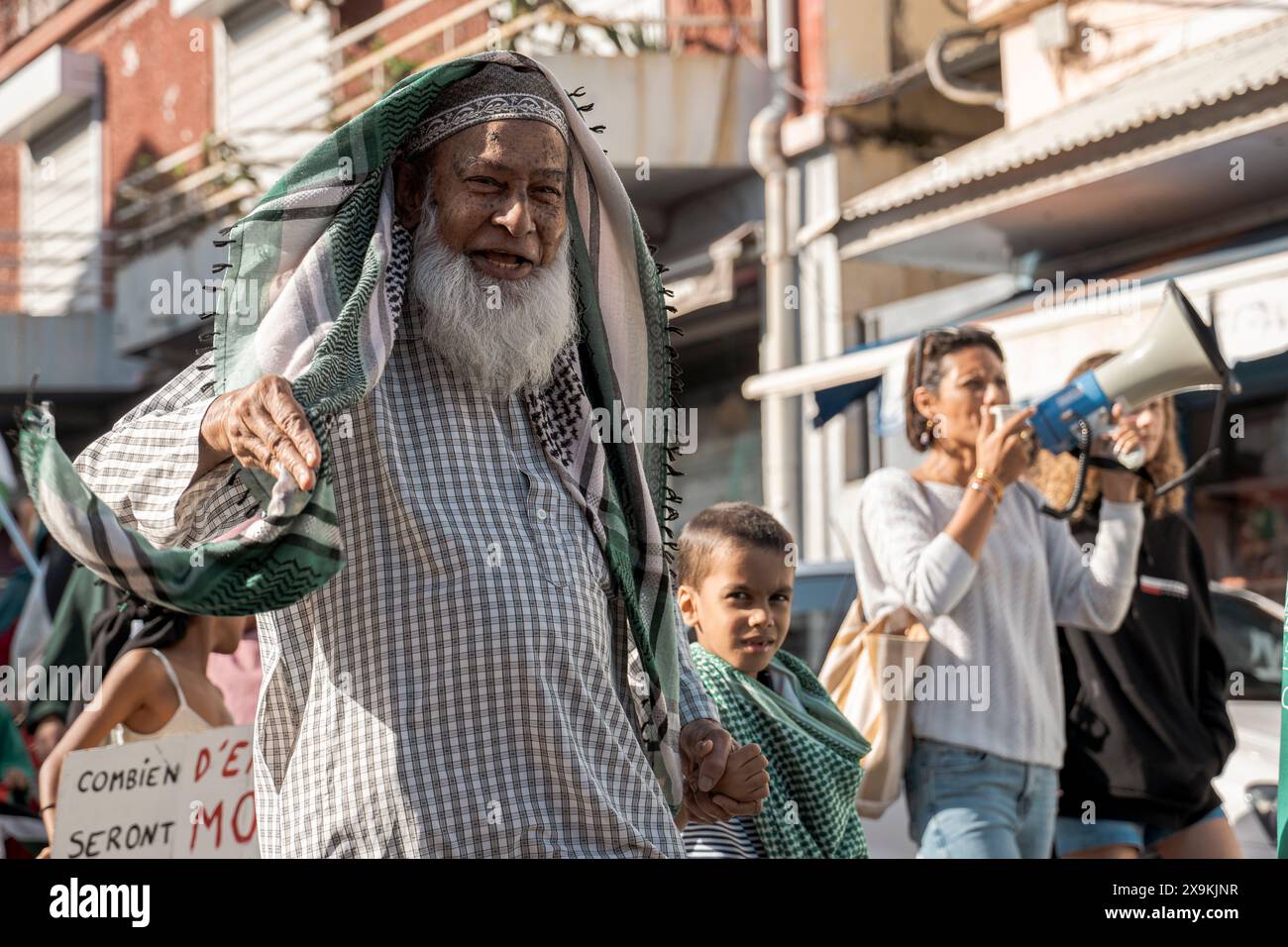 Saint-Pierre, Insel Réunion. 24.01.06.2024, 1. Juni 2006. Reunion Island. Groupaz Larényon-Palestine, Treffen, Demonstration, märz, Palästina, pro-Palestine, Saint-Pierre Credit: Martin Huré/Alamy Live News Stockfoto