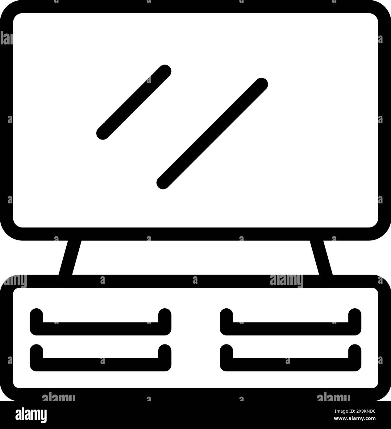 Schwarzes Umrisssymbol eines Computertischs mit Schubladen und Monitor Stock Vektor