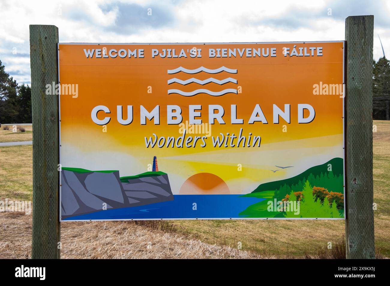 Willkommen im Cumberland County-Schild in Amherst, Nova Scotia, Kanada Stockfoto