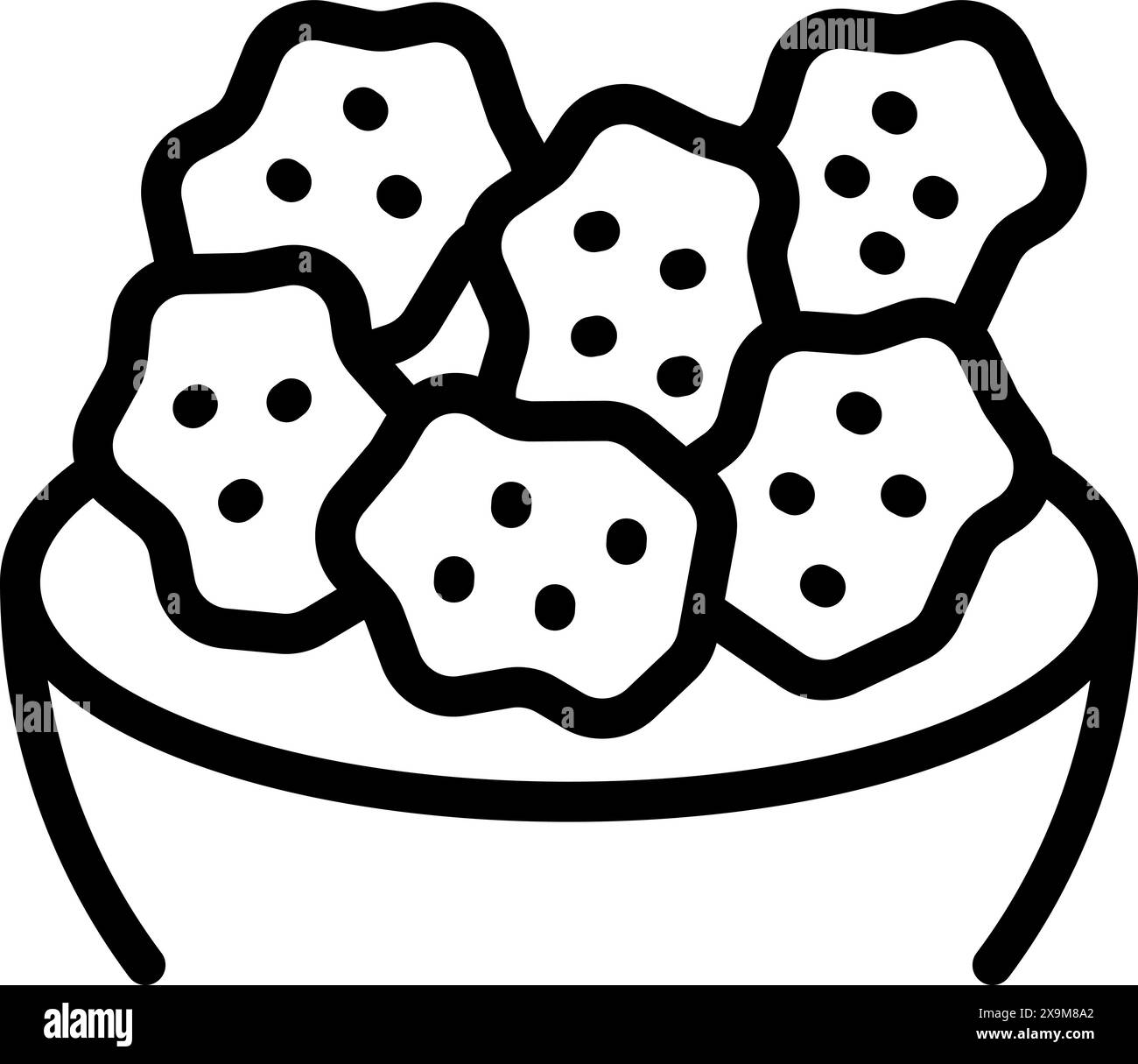 Minimalistische Schwarz-weiß-Vektor-Illustration einer sternförmigen Schüssel mit Keksen Symbol. Perfekt für Bäckerei- und Dessertdesign. Web- und App-Art. Symbolisiert Komfort. Genuss Stock Vektor