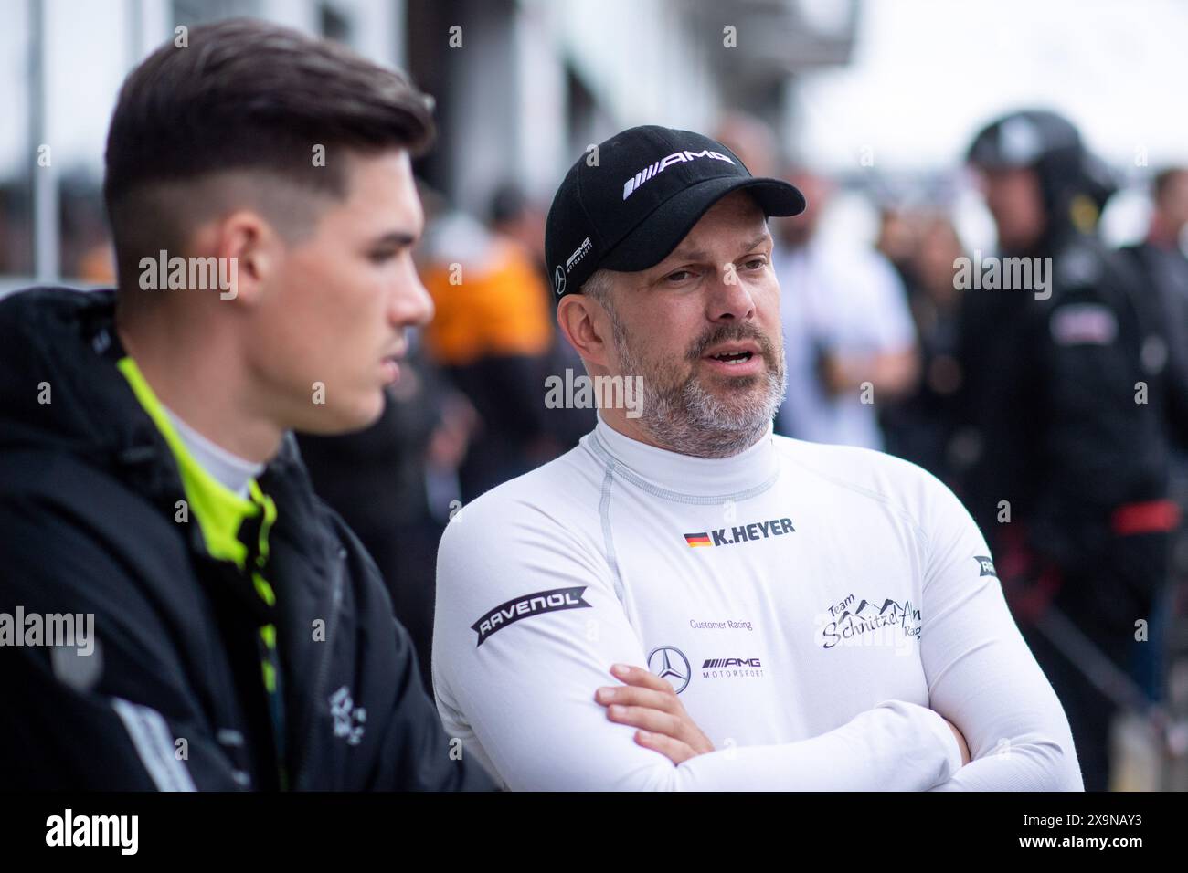 Kenneth Heyer (Schnitzelalm Racing, Mercedes AMG GT3, SP9, #11) in der Box, Deutschland, 52. ADAC Ravenol 24h Nürnberg, 24 Stunden Rennen, 01.06.2024 Foto: Eibner-Pressefoto/Michael Memmler Stockfoto