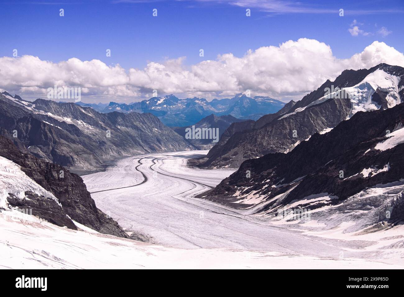 Landschaftsansicht des Aletschgletschers, aufgenommen vom Jungfraujoch, Bern, Schweiz Stockfoto