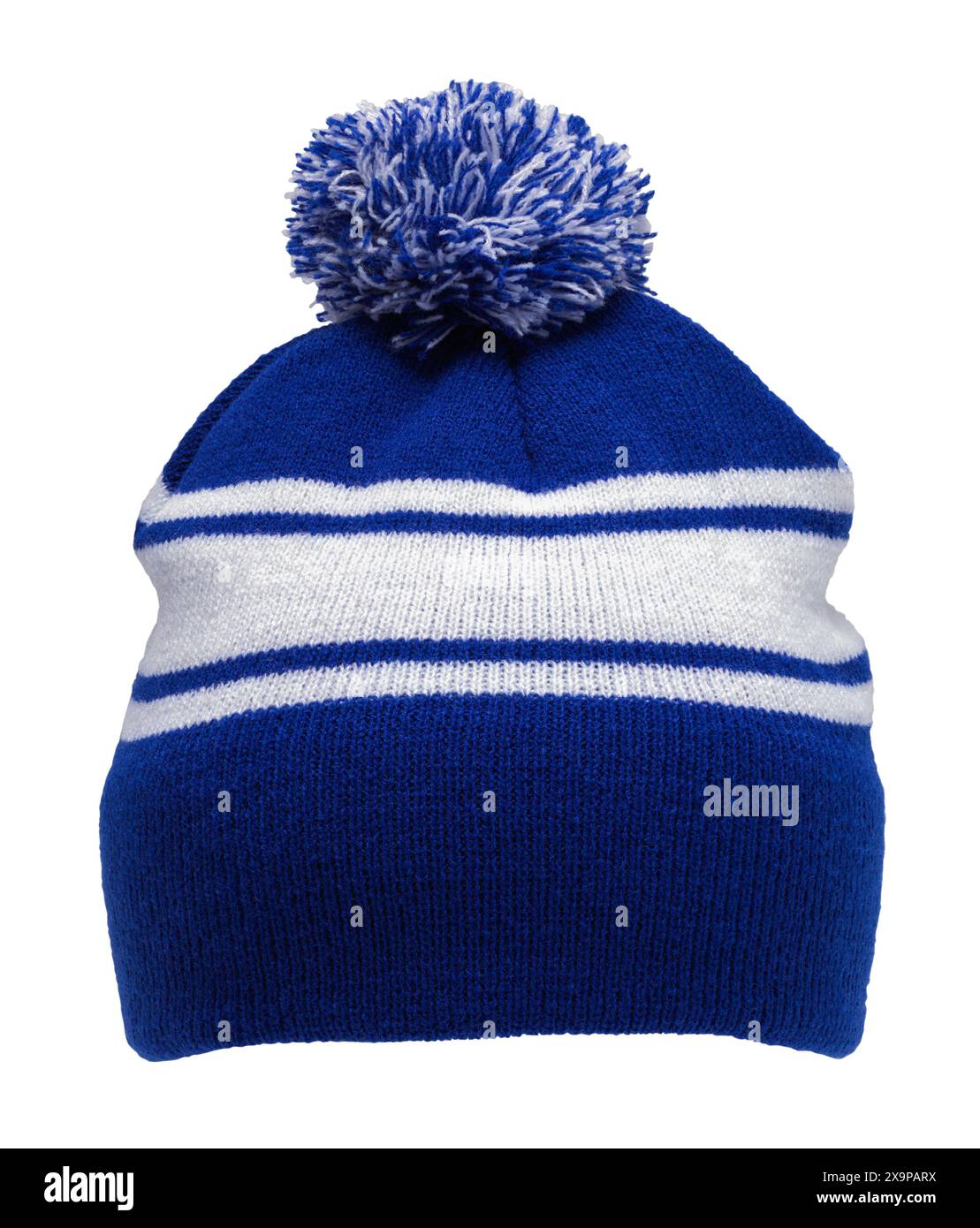 Blauer Strümpfhut in weiß. Stockfoto