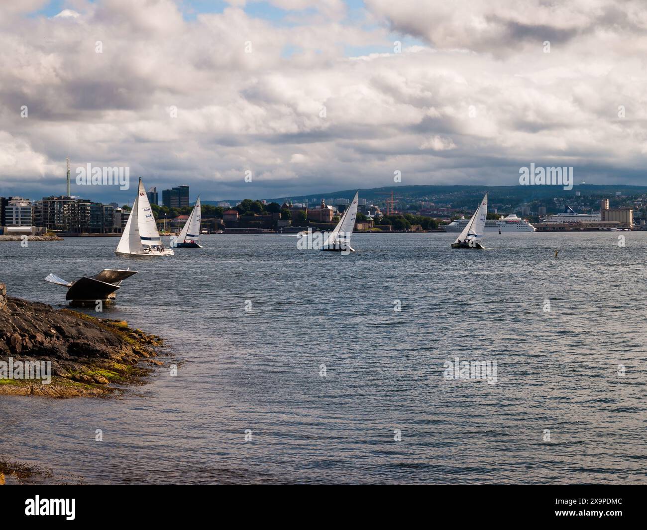 Der Oslofjord und Segelboote, Norwegen Stockfoto
