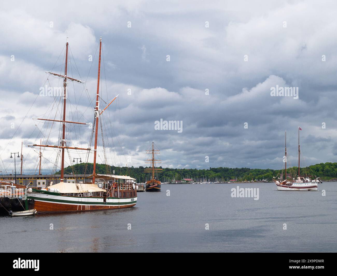 Alte Segelboote auf dem Oslofjord Stockfoto