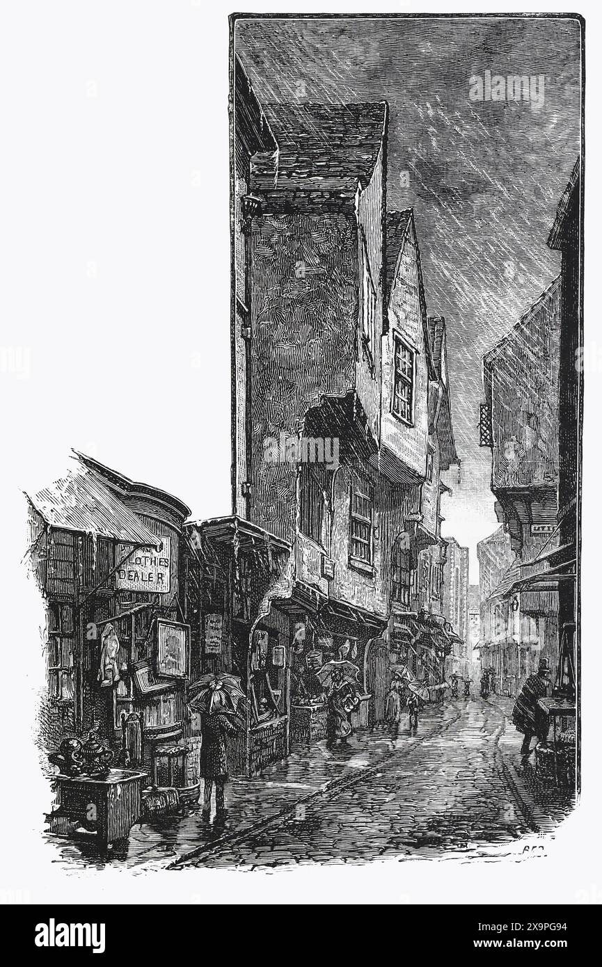 The Shambles, York, England, wie es im späten 19. Jahrhundert erschien. Schwarz-weiß-Illustration aus unserem eigenen Land Band III, veröffentlicht von Cassell, Petter, Galpin & Co. Im späten 19. Jahrhundert. Stockfoto