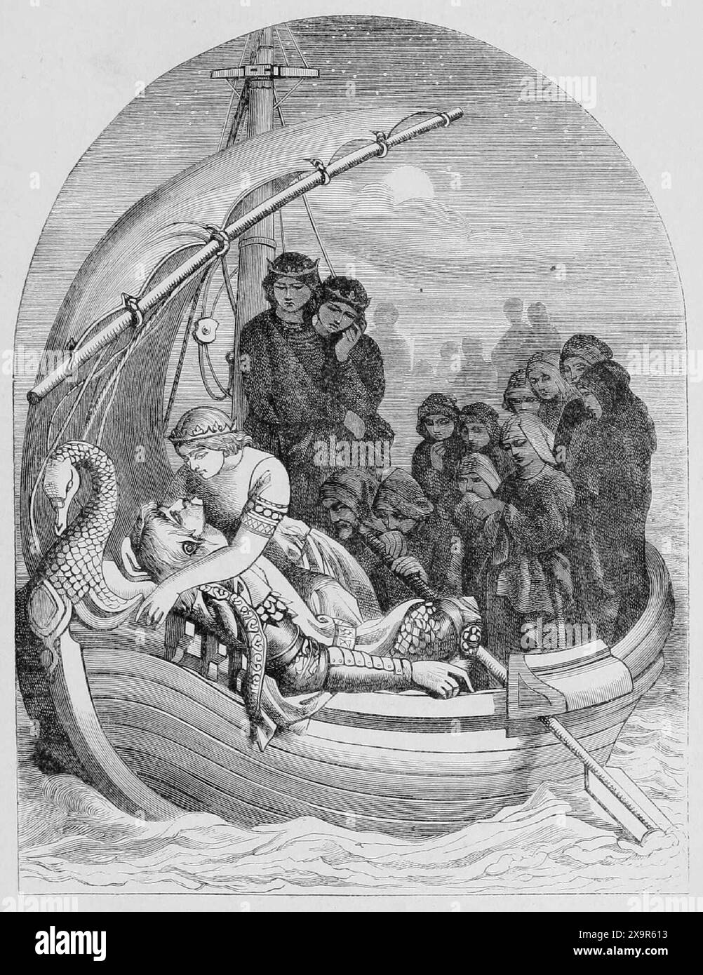 Gravur des Todes von König Artus Stockfoto