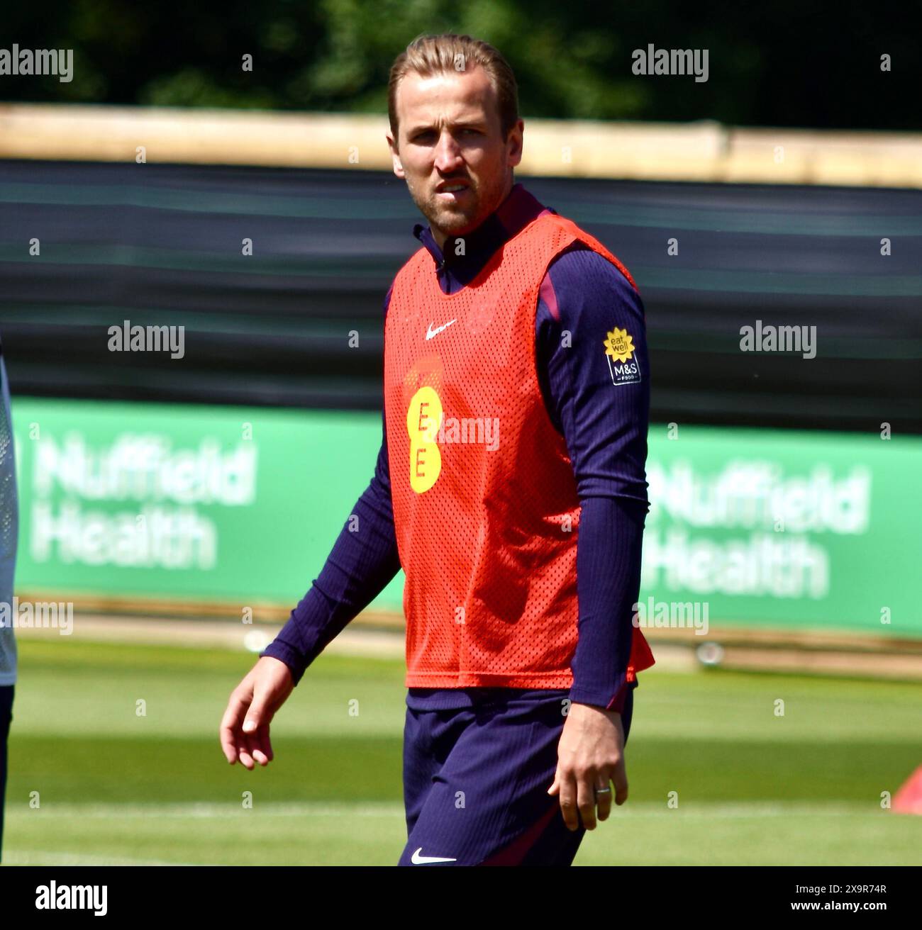 Darlington, Großbritannien. Juni 2024. Harry Kane stellte sich vor, wie Gareth Southgate im Rockliffe Park in Middlesbrough vor dem Spiel gegen Bosnien-Herzegowina im Rahmen der Vorbereitungen für die UEFA-Europameisterschaft trainiert. Quelle: James Hind/Alamy. Stockfoto