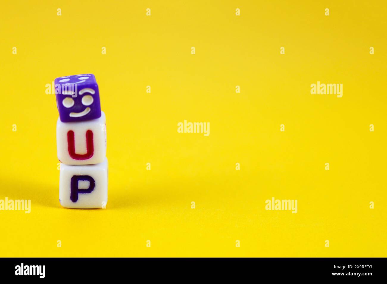 Happy Cube nach Wort-up Stockfoto